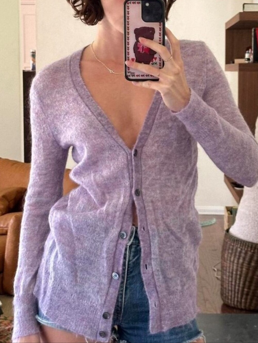 J. Crew Lavendar Purple Angora Mohair Grandpa Cardigan Size Medium